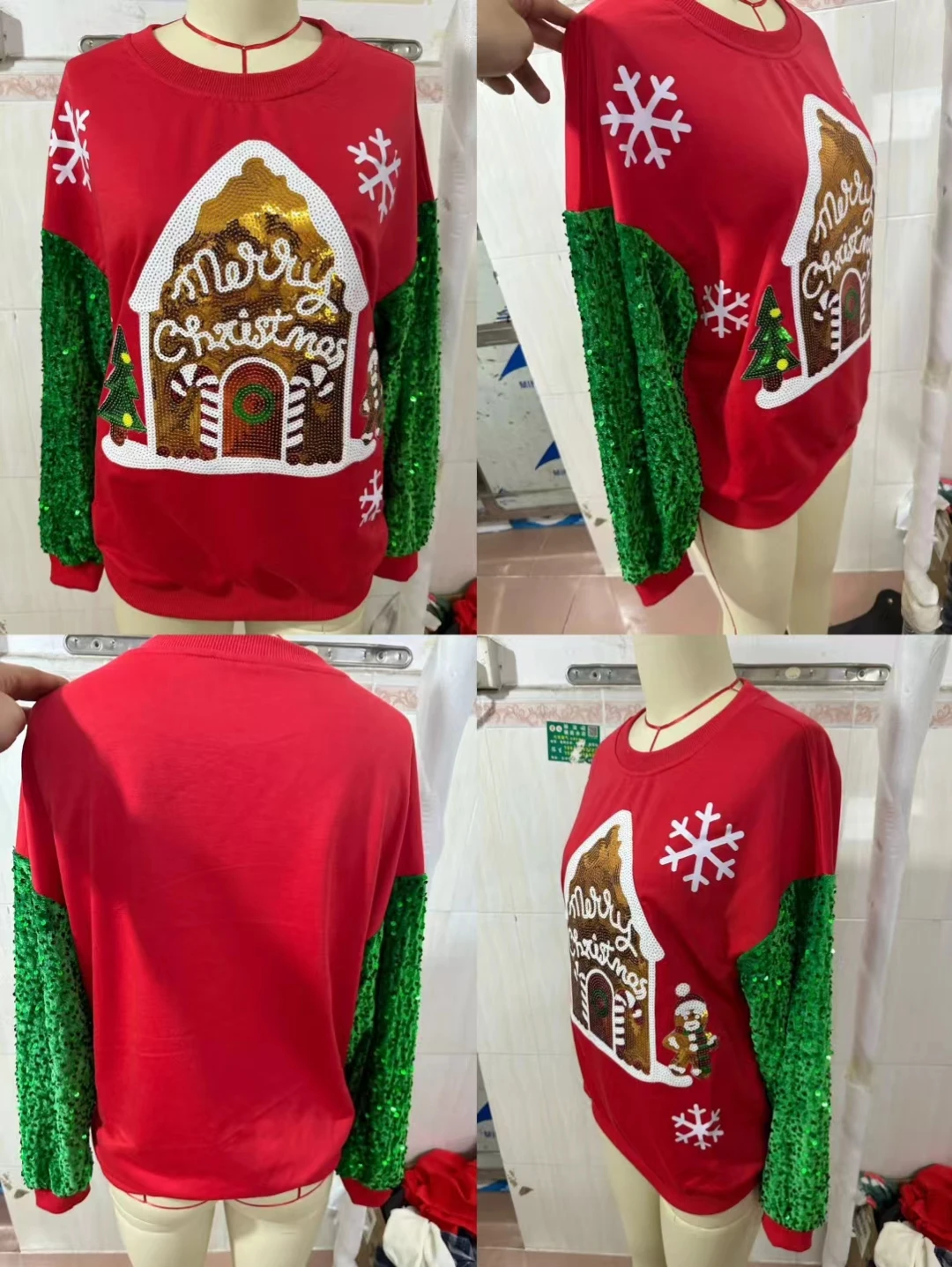 Glitter Patchwork Hoodies Vintage Tshirt Harajuku Slim Long Sleeve Streetwear Women Clothes Christmas Tee Top Autumn Winter