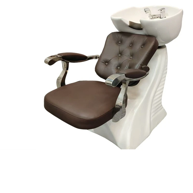 Hair salon sitting shampoo chair, barber shop semi-reclining shampoo bed, flush bed