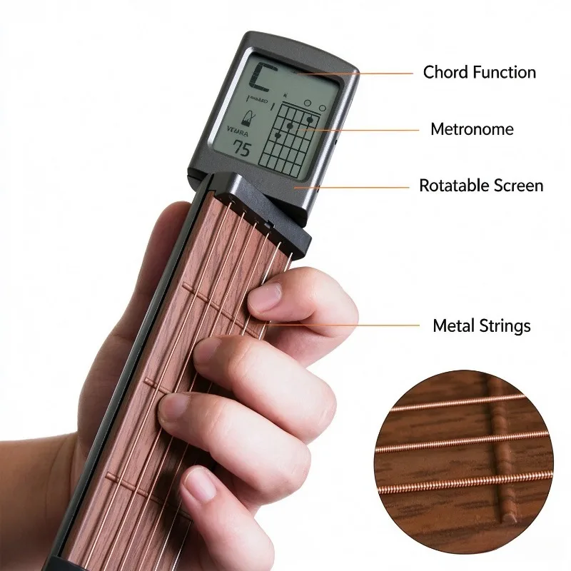Pocket Guitar Chord Trainer 6 Fret Finger Exerciser Practice Tool for Beginners Learning Scales and Dexterity