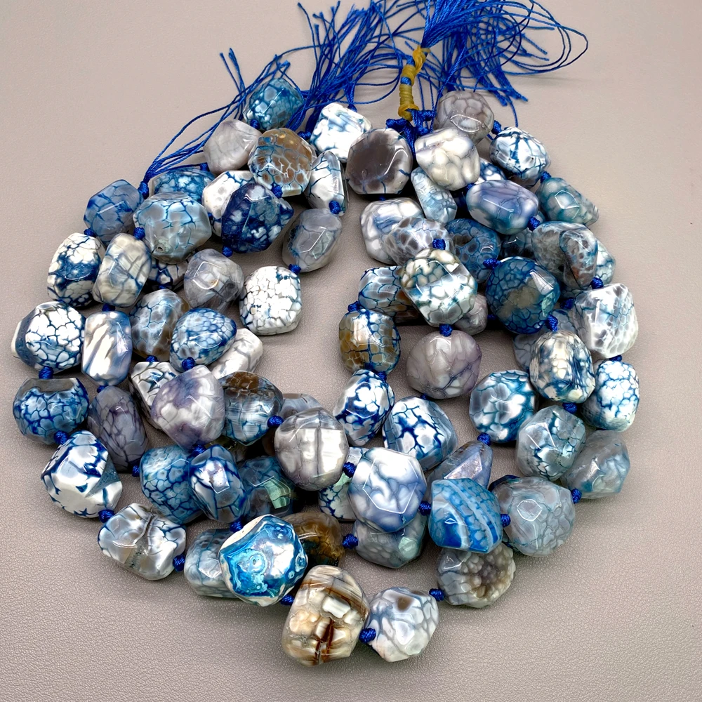 1 Strand 20x30mm Gray Blue Fire Dragon Agate Freeform Nugget 17