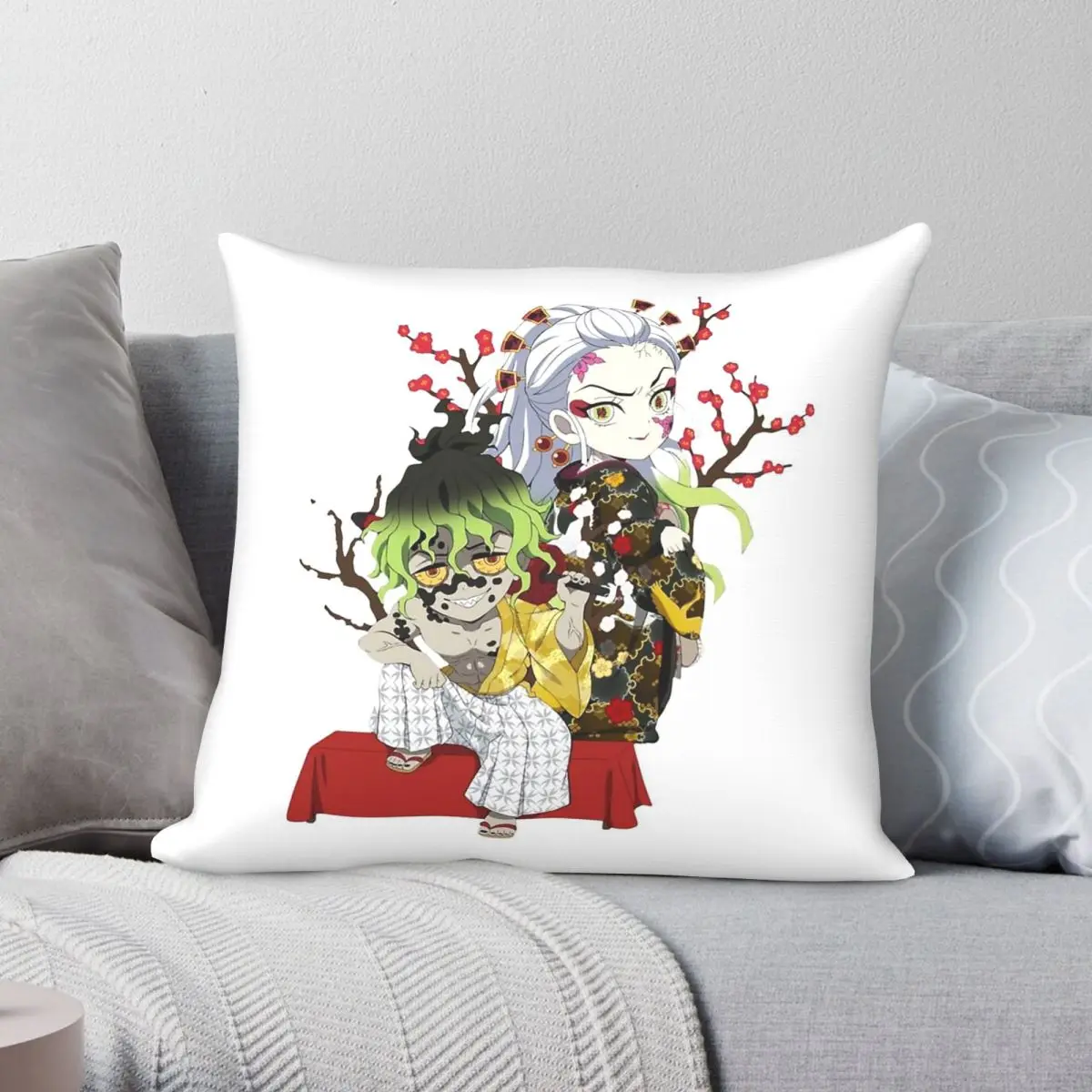 Funda de almohada cuadrada Gyutaro Daki, funda decorativa para cojín de coche con cremallera y patrón de terciopelo y lino de poliéster