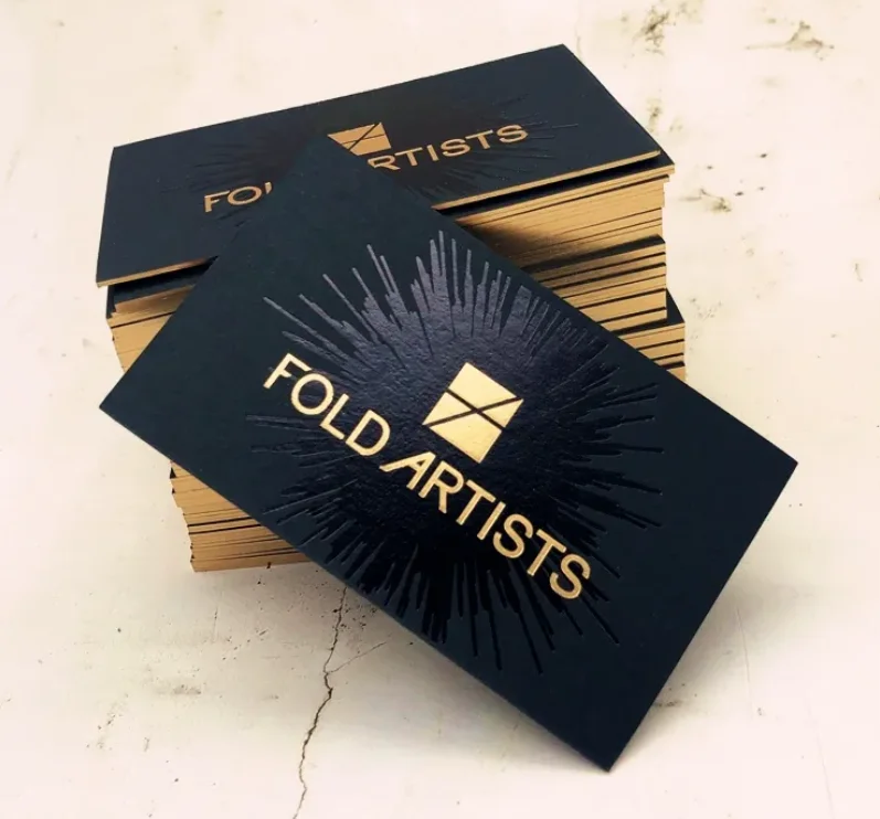 맞춤형 양각 핫 스탬핑 로고 질감 종이 면 명함 가장자리 핫 스탬핑 감사 카드