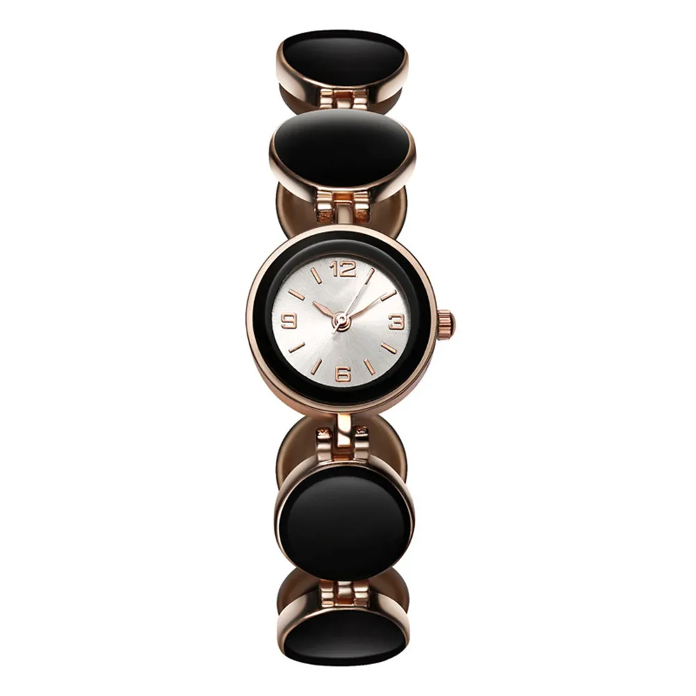 Women's Black Quartz Bracelet Watch with Crystal Accents, Lightweight & Scratch-Resistant Casual Watch