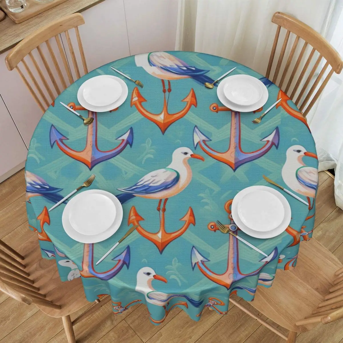 Custom Round Oilproof Nautical Sailors Table Cover Tablecloth for Picnic 60 inches Table Cloth