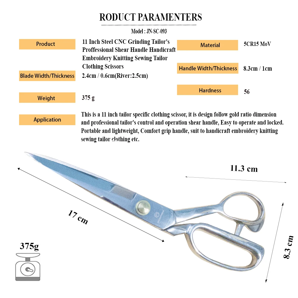 Jincraftsman®–11 Inch Steel CNC Grinding Tailor's Shear Handle Handicraft Embroidery Knitting Sewing Tailor Clothing Scissors