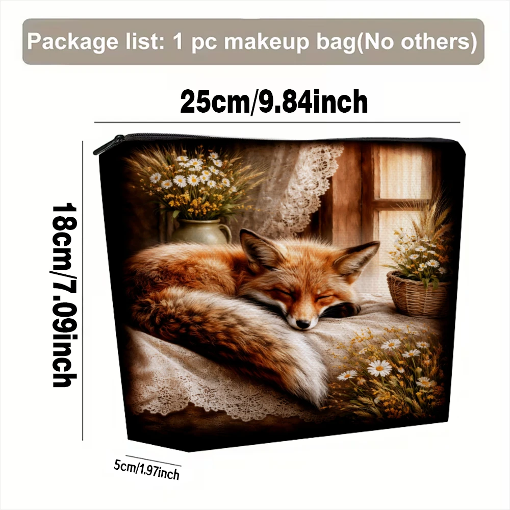 Fox Sleeping In Cozy Room Makeup Bags for Girls Cosmetic Pouch Toiletry Bag Pencil Case Travel Storage