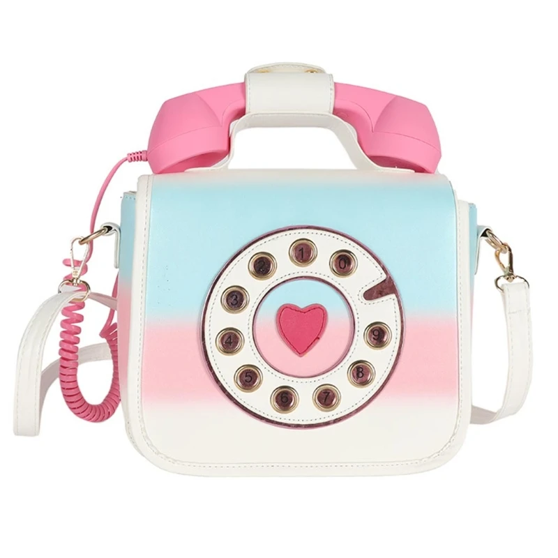 Tas Selempang Berbentuk Telepon untuk Wanita Tas Bahu Retro dengan Kulit PU