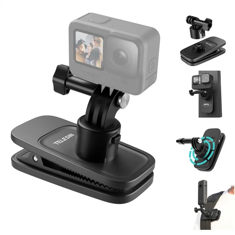 

​​TELESIN Magnetic Backpack Clip Mount with Quick Release Adapter for GoPro Hero 12 11 10 9, Osmo Action 4/3, Insta360 Ace Pro​