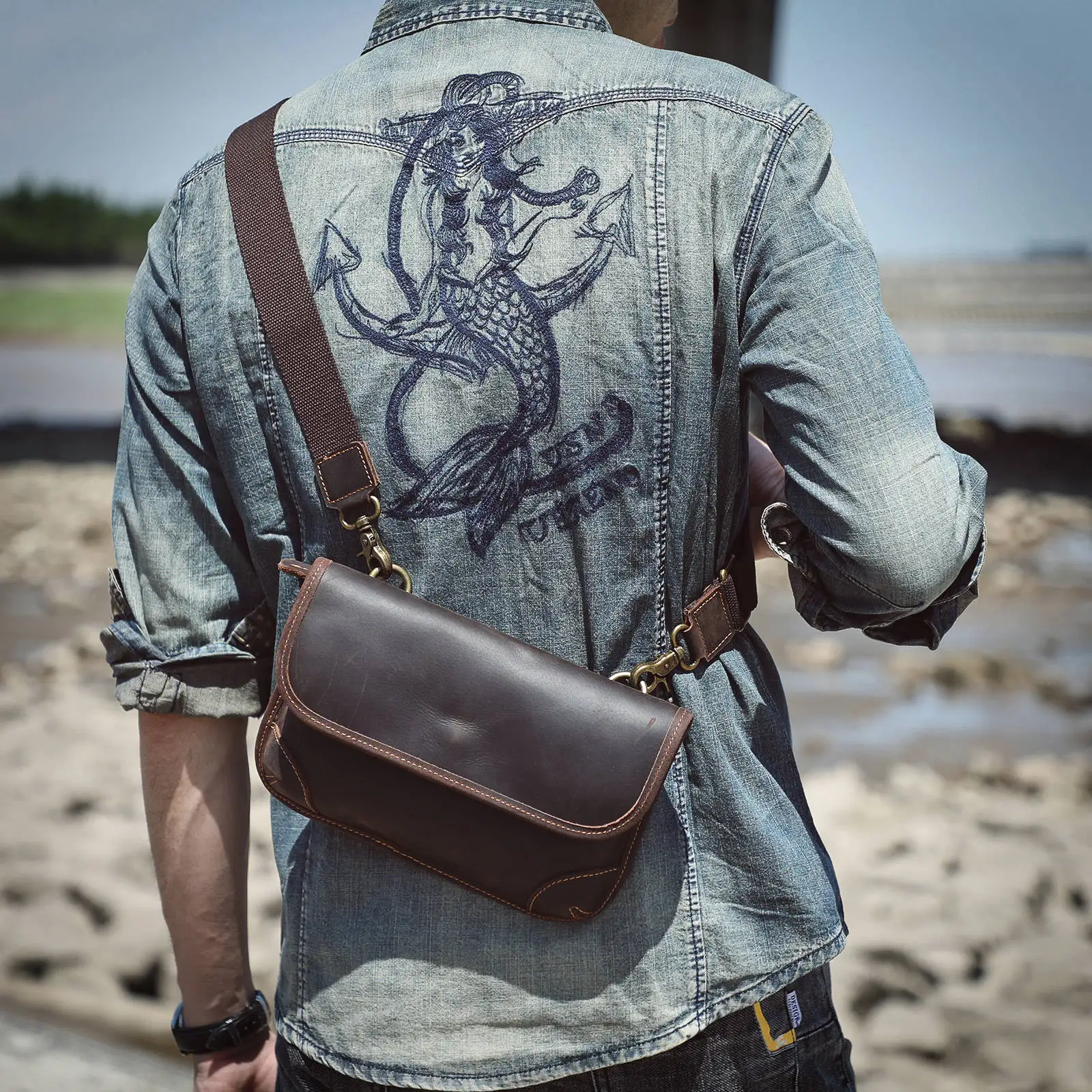 S. Arbeiter Echt leder Herren Umhängetasche, Umhängetaschen einfache Mode Rindsleder Tasche, Crazy-Horse Leder lässig Vintage-Stil – Detail 5