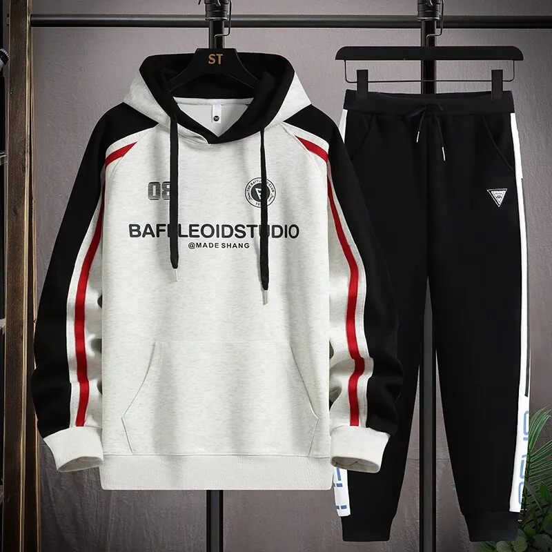 Hooded Sweatshirt Pullover Fashionable Stylish Youth Student Casual Sports SetTTwo-piece Set with Black Shirt and Pants