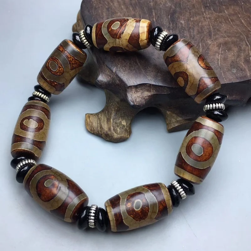 Natural Tibetan Old Agate Three-eyed Bead Bracelet for Men and Women Ethnic Wild Bracelets Jewelry