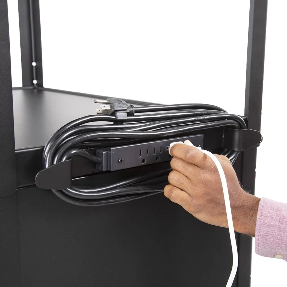 AV Cart with Locking Cabinet, Adjustable Height,  Steel Frame, Black.