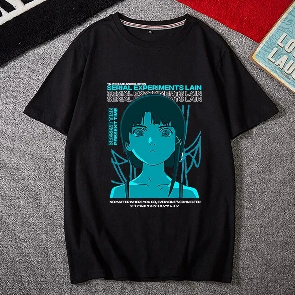 Anime Serial Experiments Lain T-shirt Men Women Fashion Hip Hop Short Sleeve T Shirt Summer High Quality Cotton Oversized Tshirt
