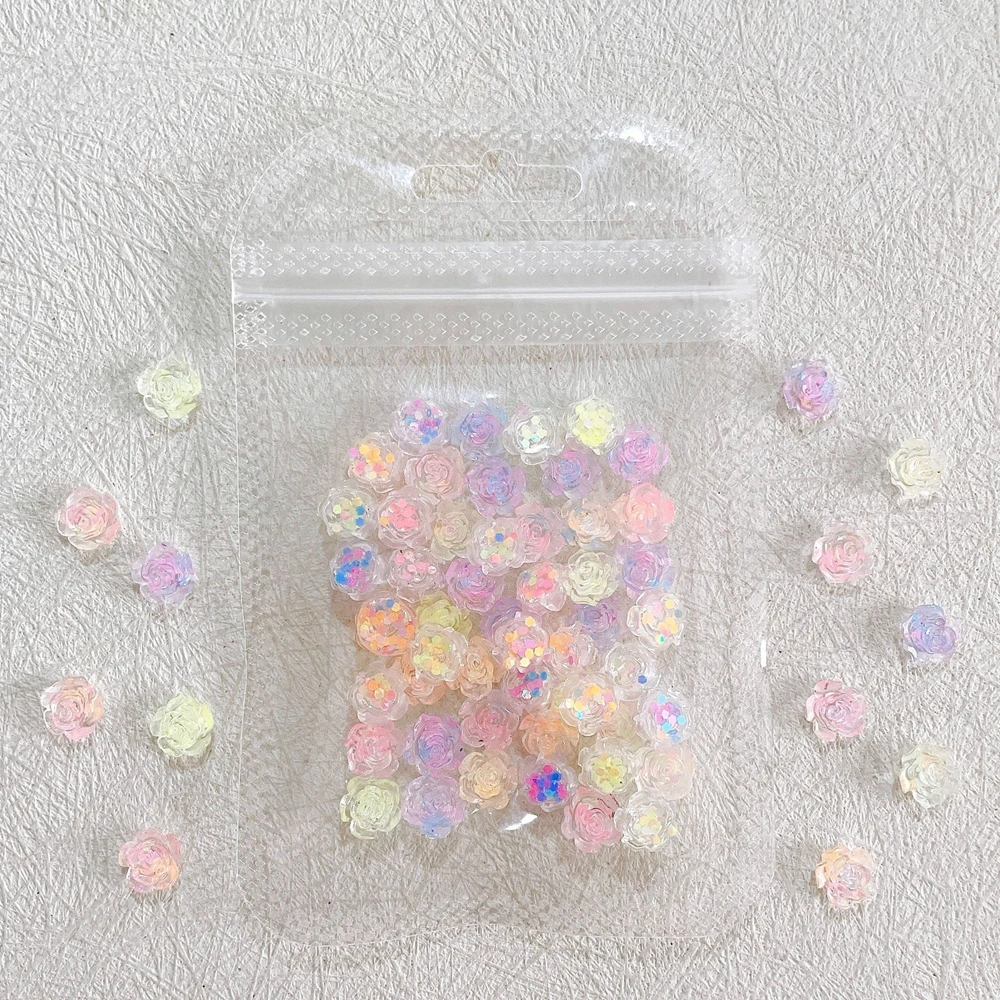 30PCS 8MM Sequin Rose เล็บ Charms อุปกรณ์เสริมสำหรับ3D ดอกไม้อะคริลิคเล็บตกแต่งศิลปะเล็บอุปกรณ์ตกแต่งวัสดุ