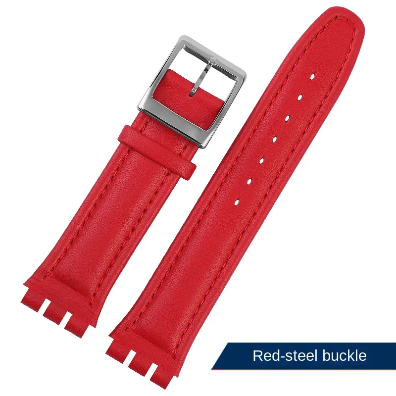 Swatch tali kulit asli pria dan wanita, alat pengganti tali gelang kulit sapi 17mm 19mm mulut angkat khusus coklat