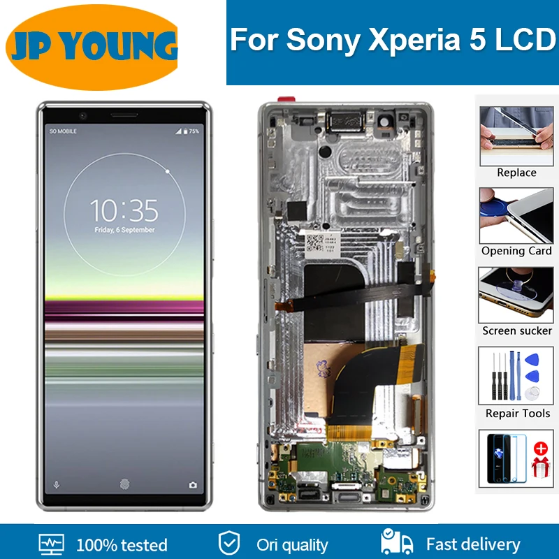 

6.1"Original For SONY Xperia 5 X5 LCD Display Touch Screen Digitizer Assembly Replacement Parts J8210 J8270 J9210 LCD With Frame