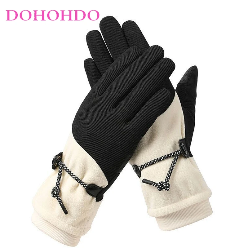 

Black Gloves Female Winter Touch-screen Ski Gloves Outdoor Windproof Warm Riding Plus Velvet Mountaineering Motorcycle Gloves