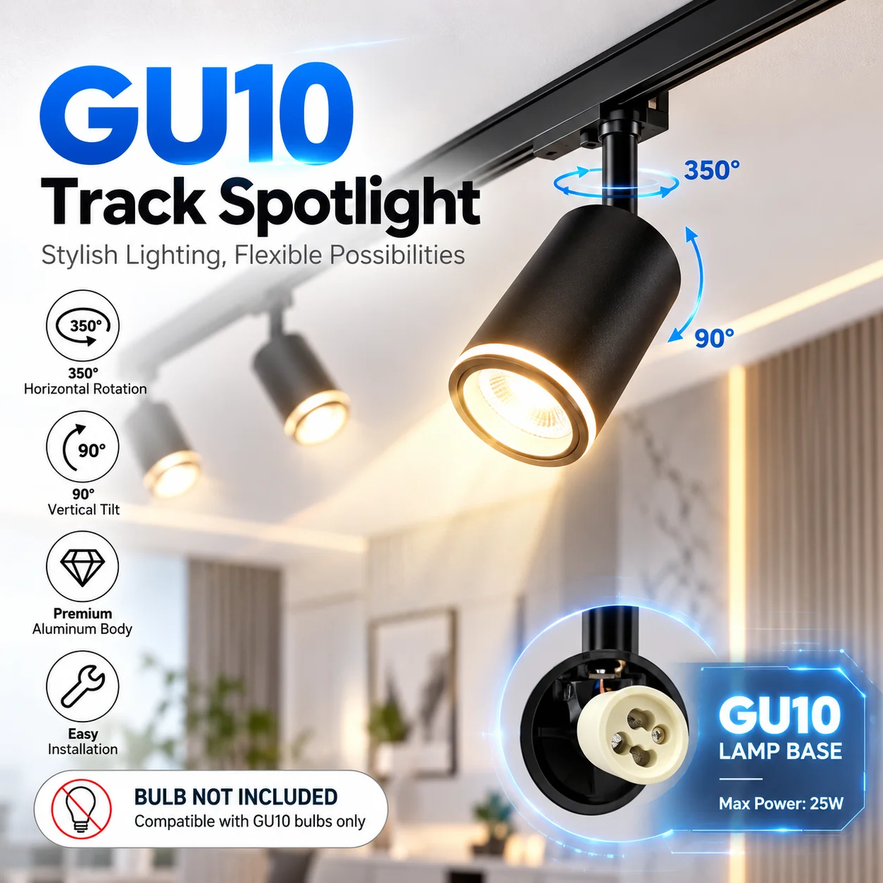 GU10 Led Spot Light Track Light 220V Replaceable Bulb Spotlight Indoor for Dining Room Living Room Ceiling Lamp Decoration