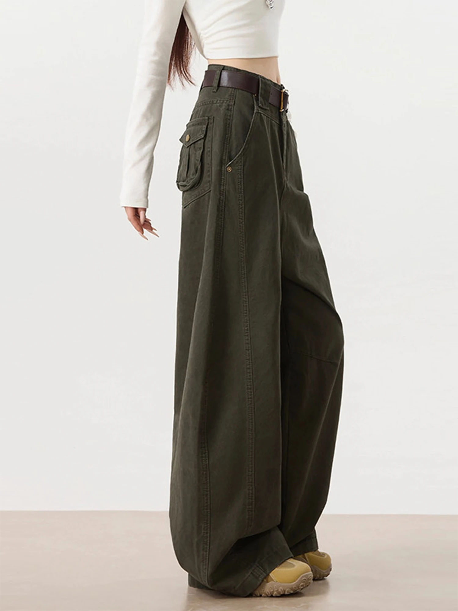 Women Army Green Cargo Jeans Y2k Gyaru Oversize Denim Pants Vintage Hiphop Grunge Baggy Denim Trousers Alternative Clothes 2026 view 4