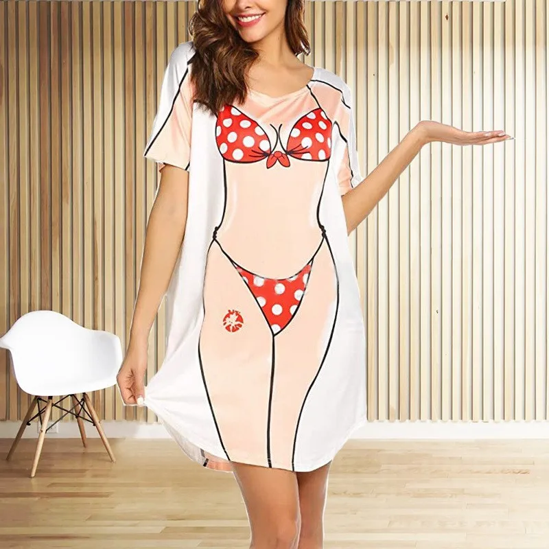 European and American women\'s clothing 2024 summer new fashion creative cute sexy bikini printed loose casual dress