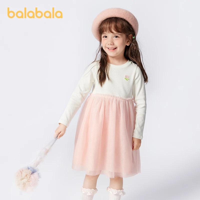 Balabala Kids Clothing Children Dress Girls Dress 2024 New Spring Style Little Kids Stylish Chiffon Mesh Princess Dress