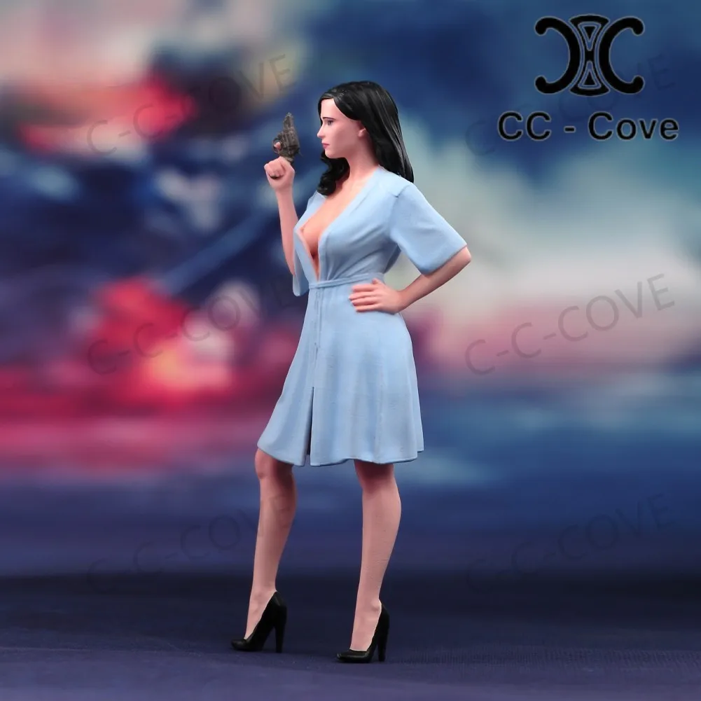 Miniaturas pintadas finas 1/18 1/24 uma garota sexy vestindo pijamas com decote em v profundo figura modelo brinquedos presente surpresa vista decoração