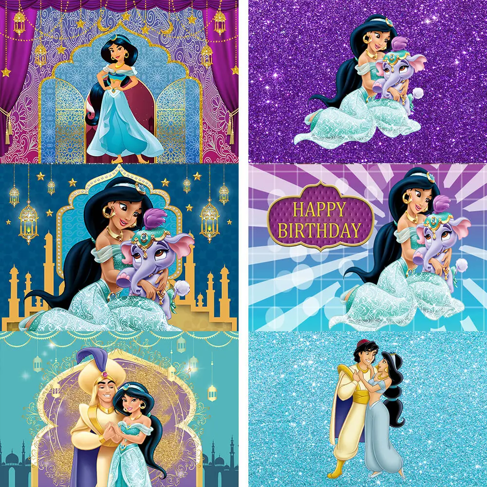 Cartoon Princess Aladdin Jasmine Girls Newborn Birthday Party Decoration Banner Backdrop Photography Background Photo Studio