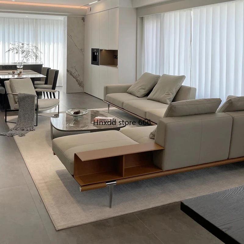 Italienisches minimalist isches l-förmiges Botyona-Ecksofa aus Rindsleder