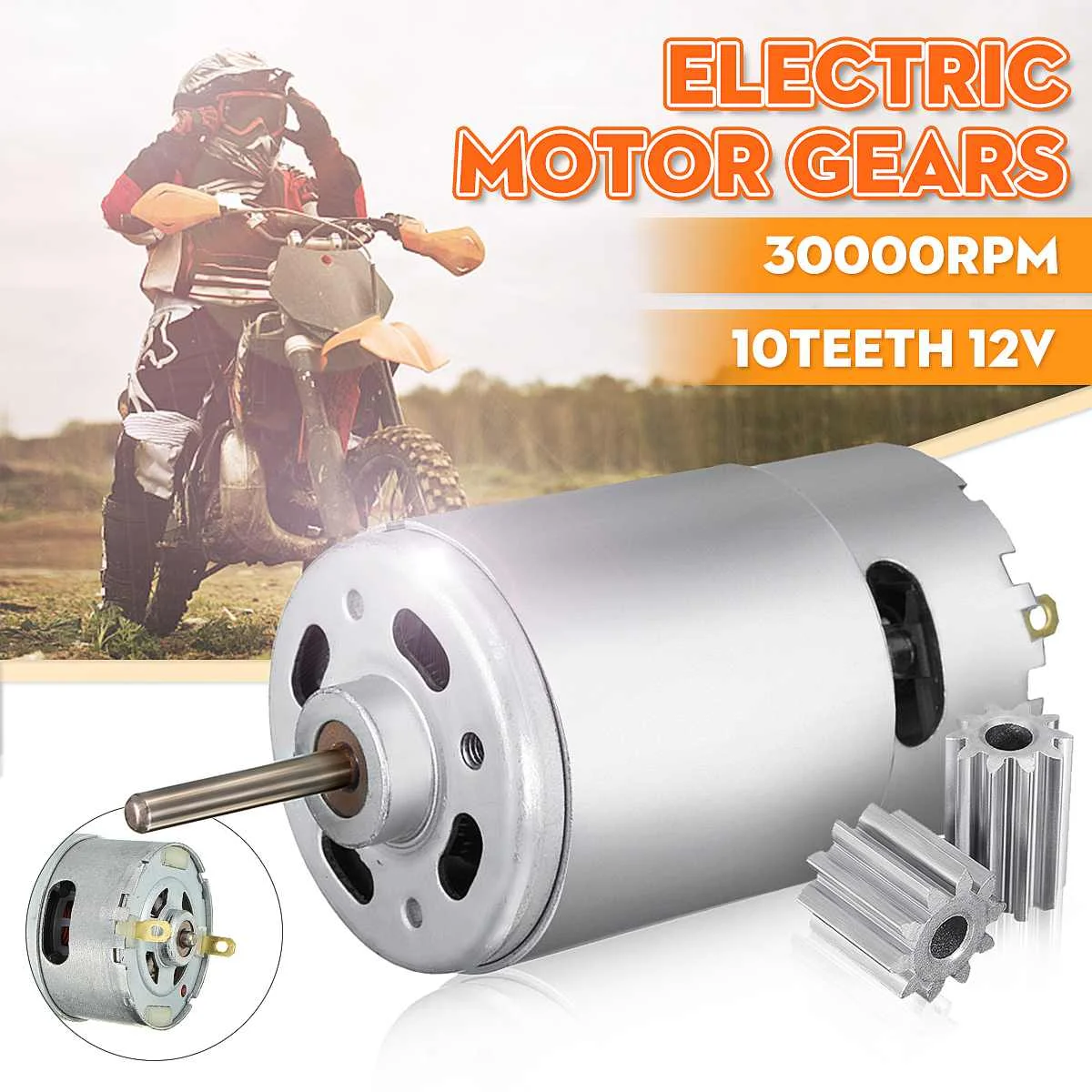 DC Motor for Children Electric Car, RC Ride, Baby Car, RS550 Gearbox, 10 Teeth Engine, 12V, 30000 RPM