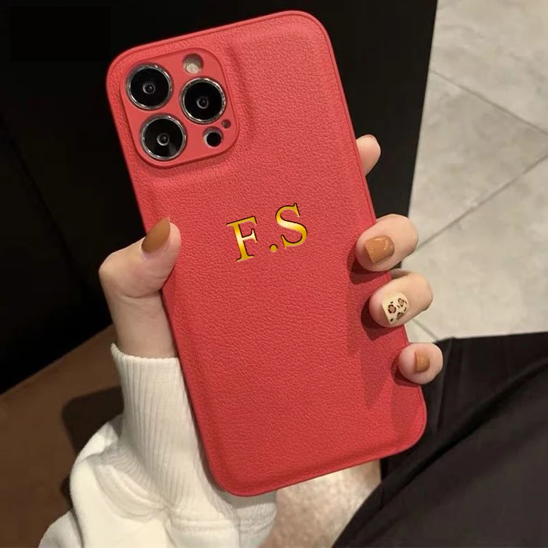 

Customized Name Case For iPhone 16 15 14 13 12 11 Pro Max 14 Plus XR XS MAX 7 8 Plus Luxury Leather Personalised Initials Cover