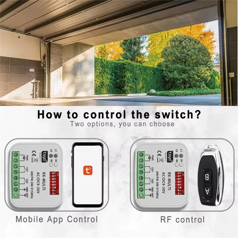 B84B-280-915Mhz Universal RX Multi Tuya WIFI Pintu Garasi Penerima Remote Control Sesaat AC DC 9-30V Modul Sakelar Relay