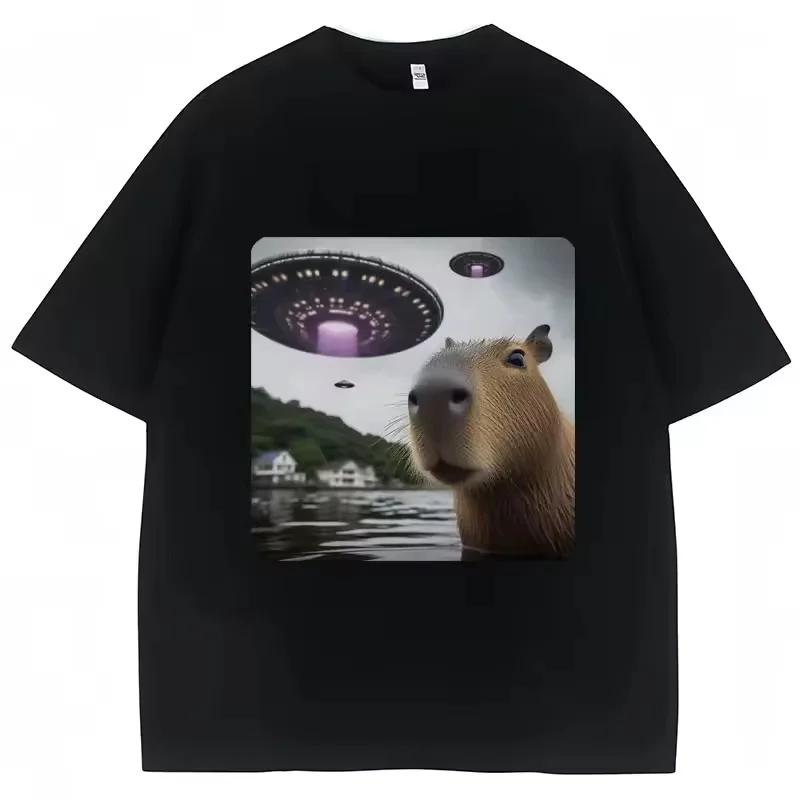 

Funny Alien Selfie UFO Capybara Graphic T-Shirt Animal Lovers Men Women Tee Shirt Cozy Cotton Loose Casual T-shirts Streetwear