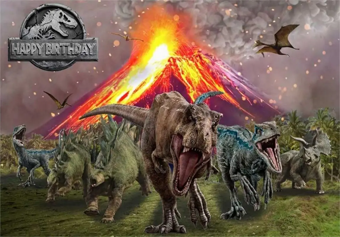 Kids Jurassic Dinosaur World Backdrops Dinosaur Volcanic Background Children Portrait Photo Props Banner Decoration Photography