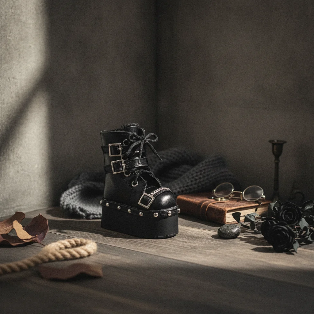 BJD Boots Zipper Element Black Platform Doll Boots Lace-up Doll Shoes PU Material