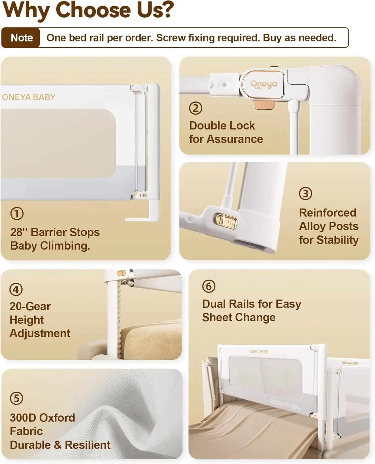 ارتفاع قابل للتعديل لسرير الأطفال الصغار مع قفل مزدوج، ألومنيوم معزز للسلامة، أبيض/رمادي، 39 بوصة طول × 28 ساعة