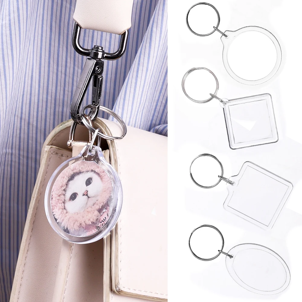 Transparent Photo Frame Key Chains Tassels Snap-In Custom Insert Photo Acrylic Blank Keyring Clear Picture Pendant DIY Supplies