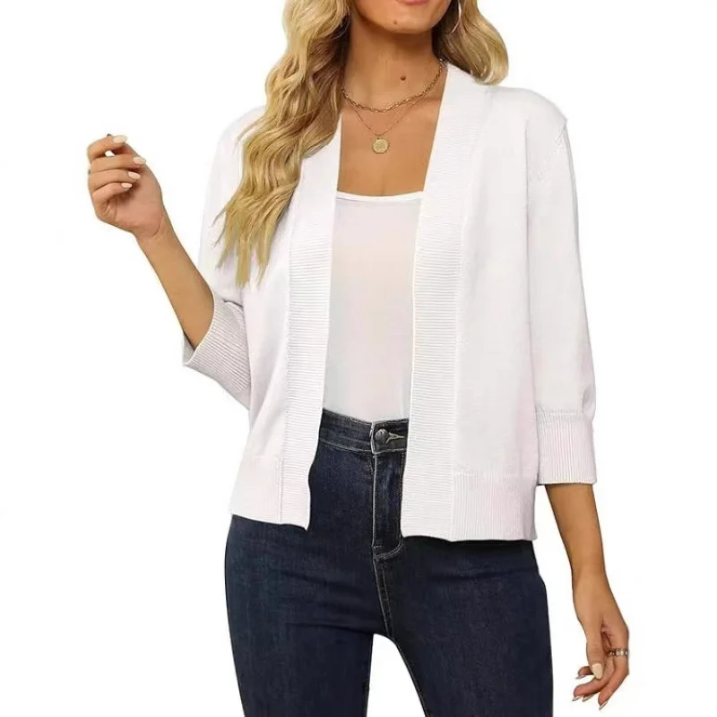 

European and American Fashion Cardigan Outerwear , Solid Color Slim Fit Slimming Knitted Sweater for Women, In