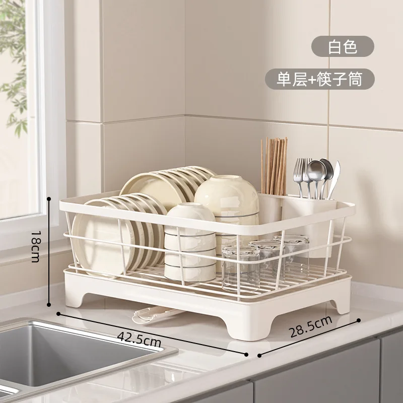 المنزل وعاء من الصلب الكربوني ولوحة استنزاف رف المطبخ تخزين الرف طبقة مزدوجة وعاء وألواح تجفيف مع حامل أواني