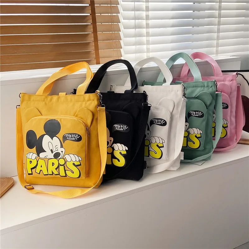 Disney New Female Single Shoulder Bags Cartoon Mickey Mouse Print Cute Crossbody Bags Large Capacity Canvas Girl Casual Handbags