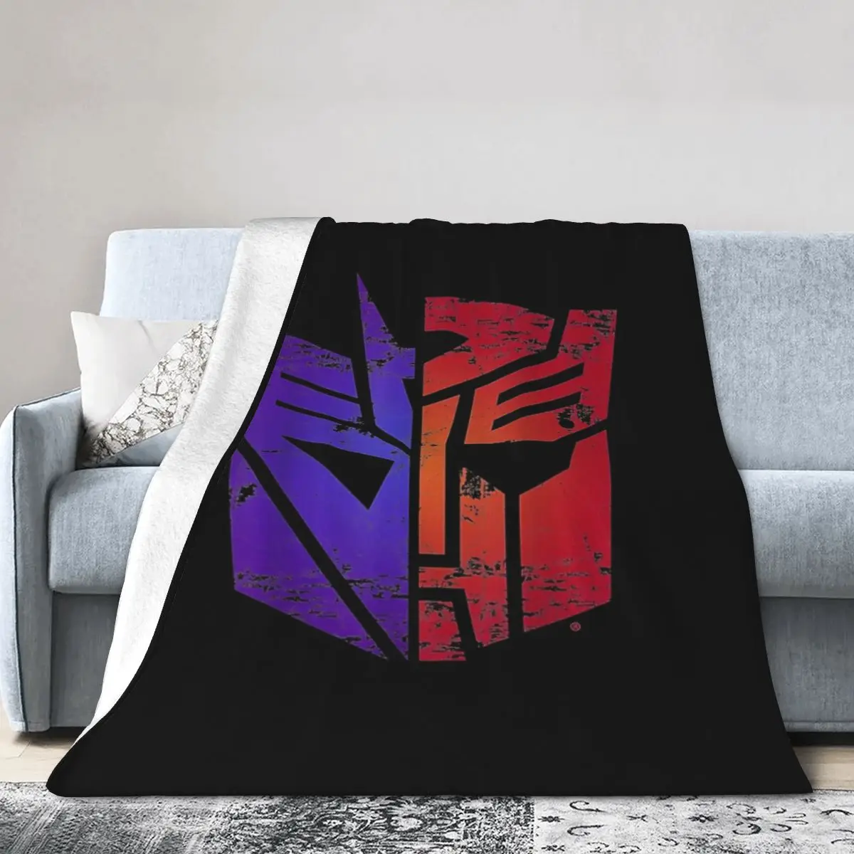 Transformers Decepticon Autobot Split Logo Blankets Soft Warm Flannel Throw Blanket Plush for Bed Living room Picnic Travel Home