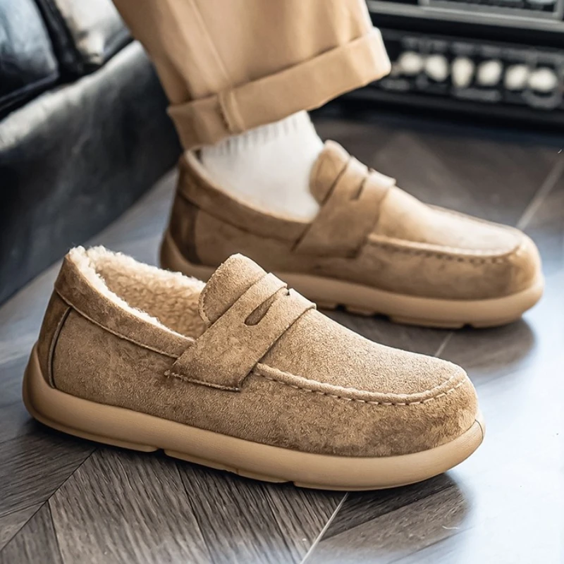 

Новые зимние флисовые одноступенчатые удобные брендовые оригинальные модные однотонные мужские туфли Lofu в стиле ретро на мягкой подошве