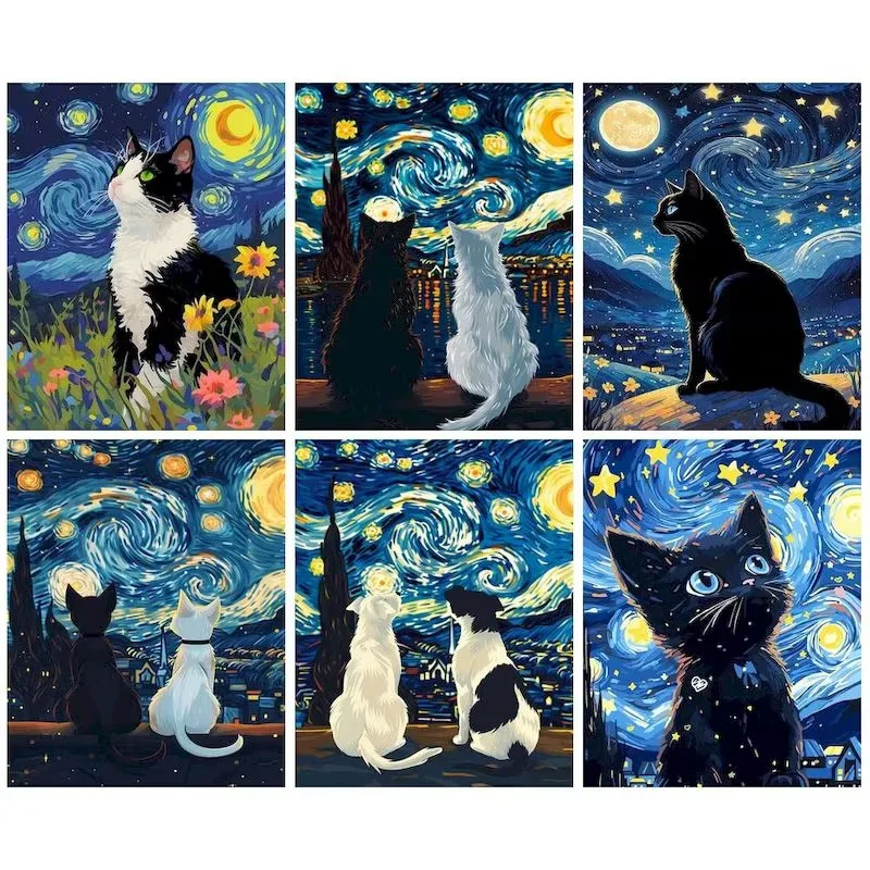 5D Diamond Painting Kits Full Drill Round or Square Diamonds Starry Sky Cat Art DIY Craft Home Wall Decor Gift for Adults