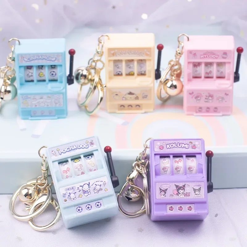 New Sanrio Casino Game Console Anime KeyChain Melody Kuromi Cinnamoroll Cute Fashion Simulation Machine Keychain Kawaii Toy Gift