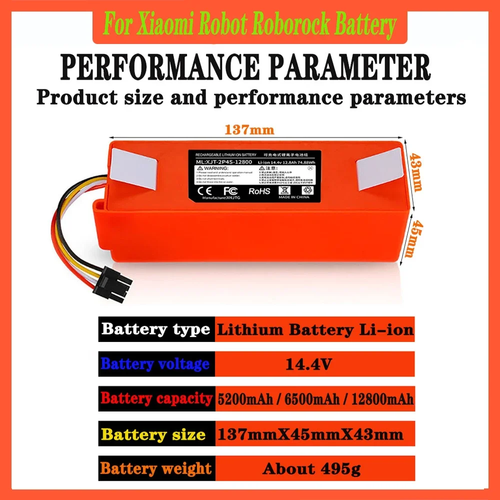 Batería de repuesto para aspiradora Xiaomi Roborock S50, S51, S55, T60, E352-00, S502-00, C10, E20, E35, 14,4 V, 12800mAh, SC