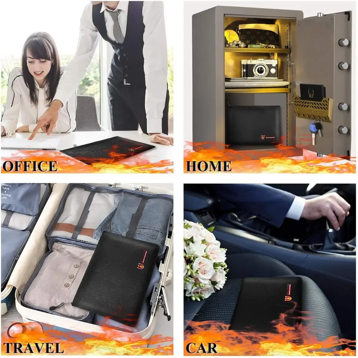 Fireproof Document Bag Waterproof Money Bags Fire Safe Storage Pouch with Zipper Cash File Envelope Holder for Home Office