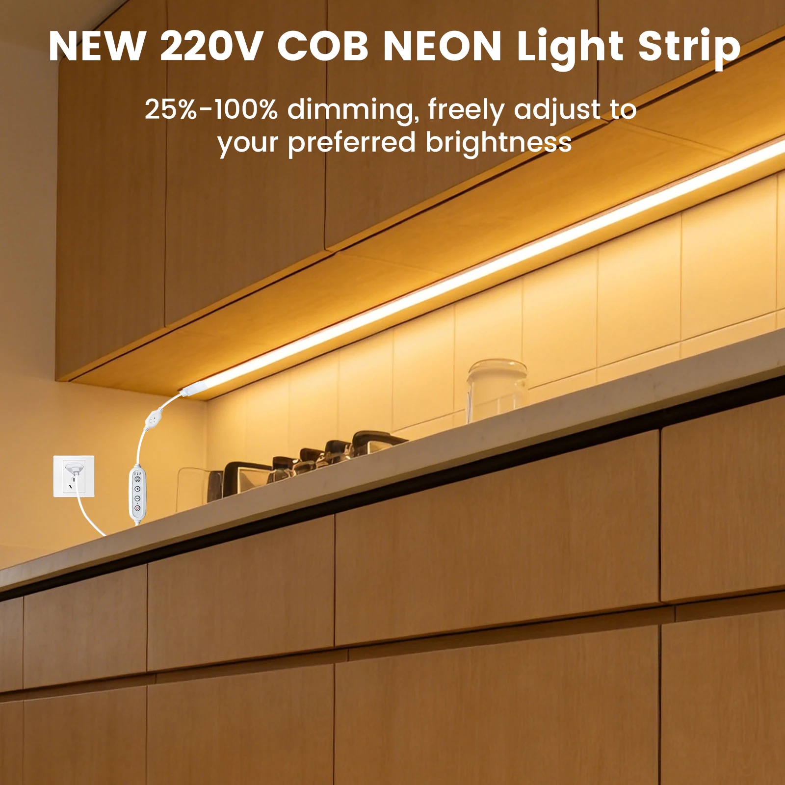 220V Dimmable COB LED Strip Light 240LEDs/M 4Key Dimmer EU Power Ribbon Tape Waterproof Red Green Blue Warm White Flex Neon Lamp