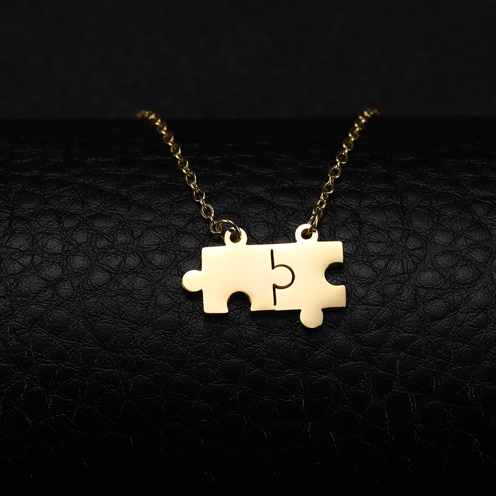 Teamer Stainless Steel Necklace For Women Lovers Gold Color 2024 Fashion Puzzle Pendant Necklaces Jewelry Couple Birthday Gifts