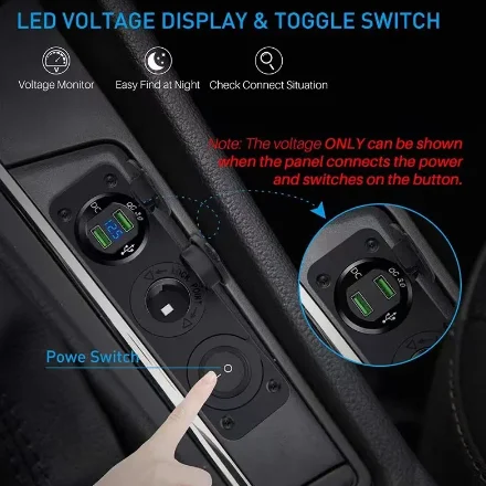 3 in 1 Car Dual USB Charger Cigarette Lighter Socket Power Outlet Adapter with Voltmeter Switch for Car Marine Boat ATV Truck