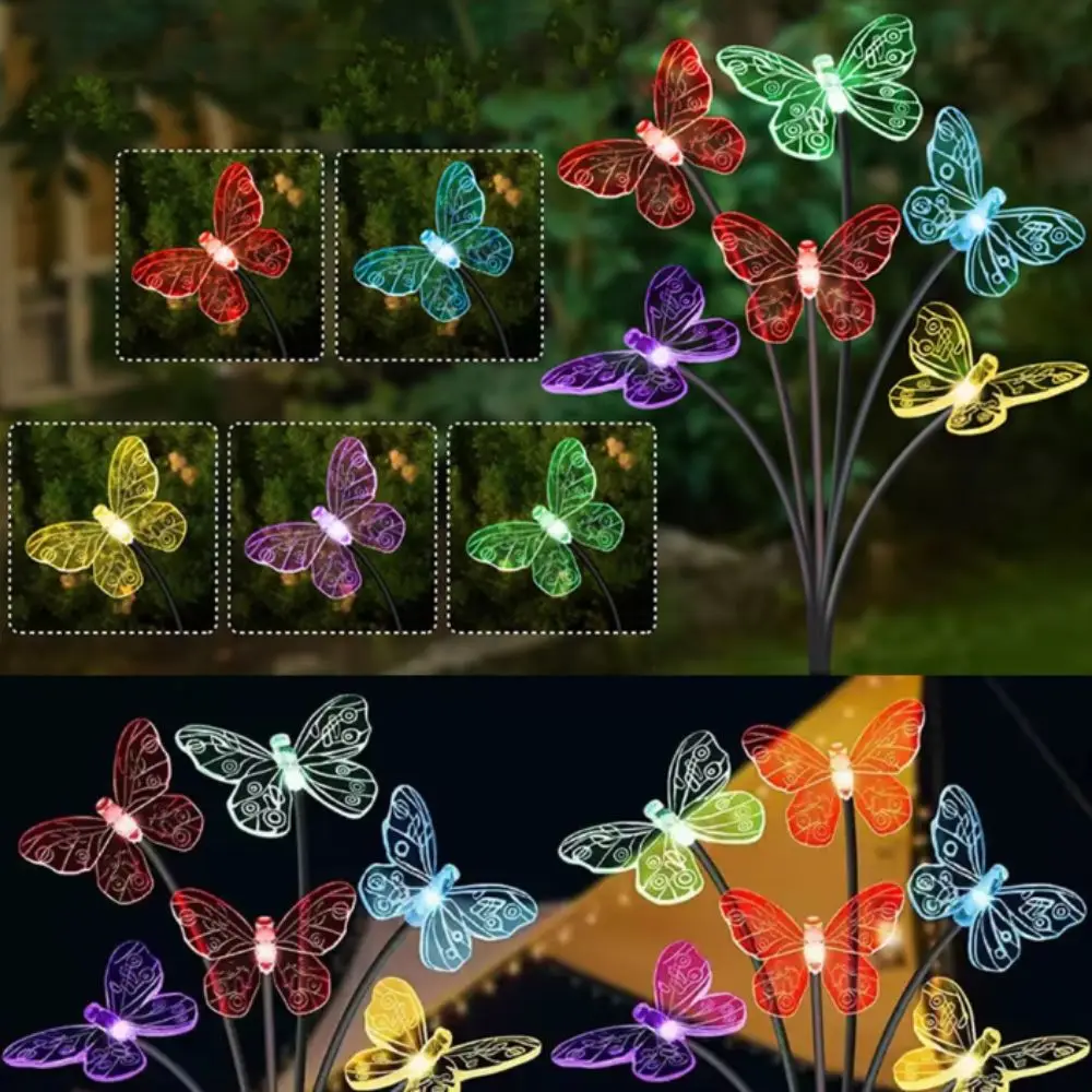 Waterproof Solar Butterfly Lights 6 LED Battery-operated Outdoor Decor Light 2 Modes Solar Powered LED Butterfly Lights Patio