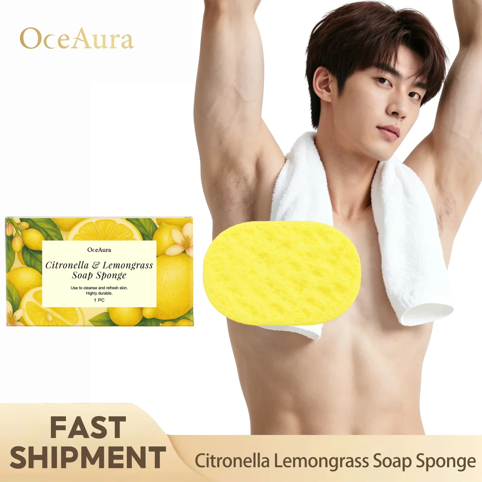 Citronella Lemongrass Soap Sponge Gentle Exfoliating Body Cleaning Reusable Bath Shower Foam Deep Clean Skin Dead Skin Remove